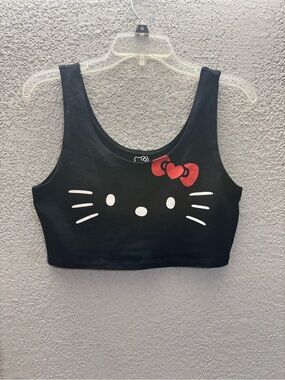 Hello Kitty Black Crop Top with Red Bow Graphic
